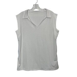 Purpearl Sleeveless Vneck Top Womens XL White New Notched Collar Summer